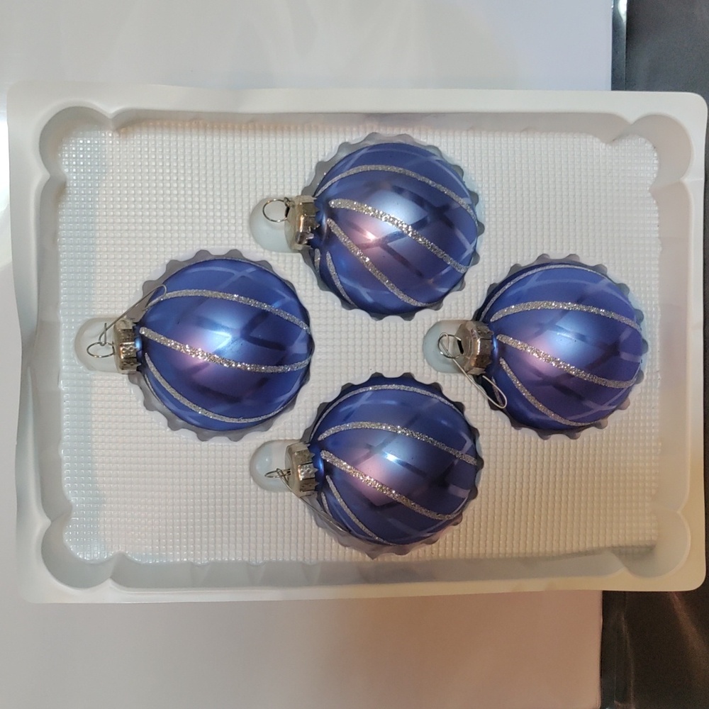 Blue Glass Christmas Ornaments 4pk